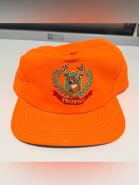 Vintage Trophy Deer Hunting Snap Back Hat Neon Orange